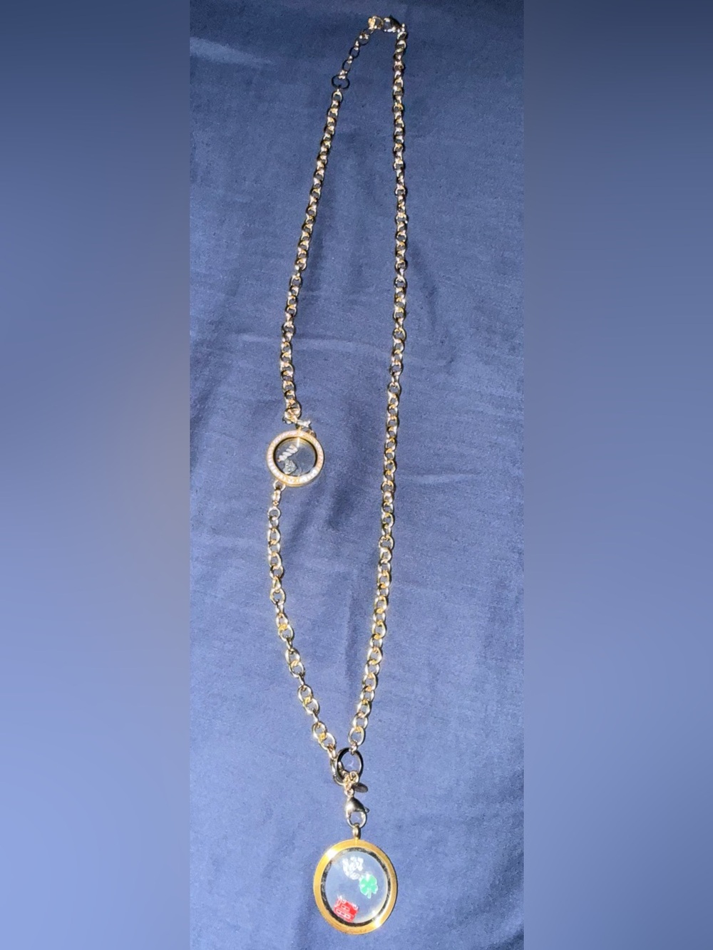 Origami Owl Gold Pendant Necklace with double locket. Comes with five charms.